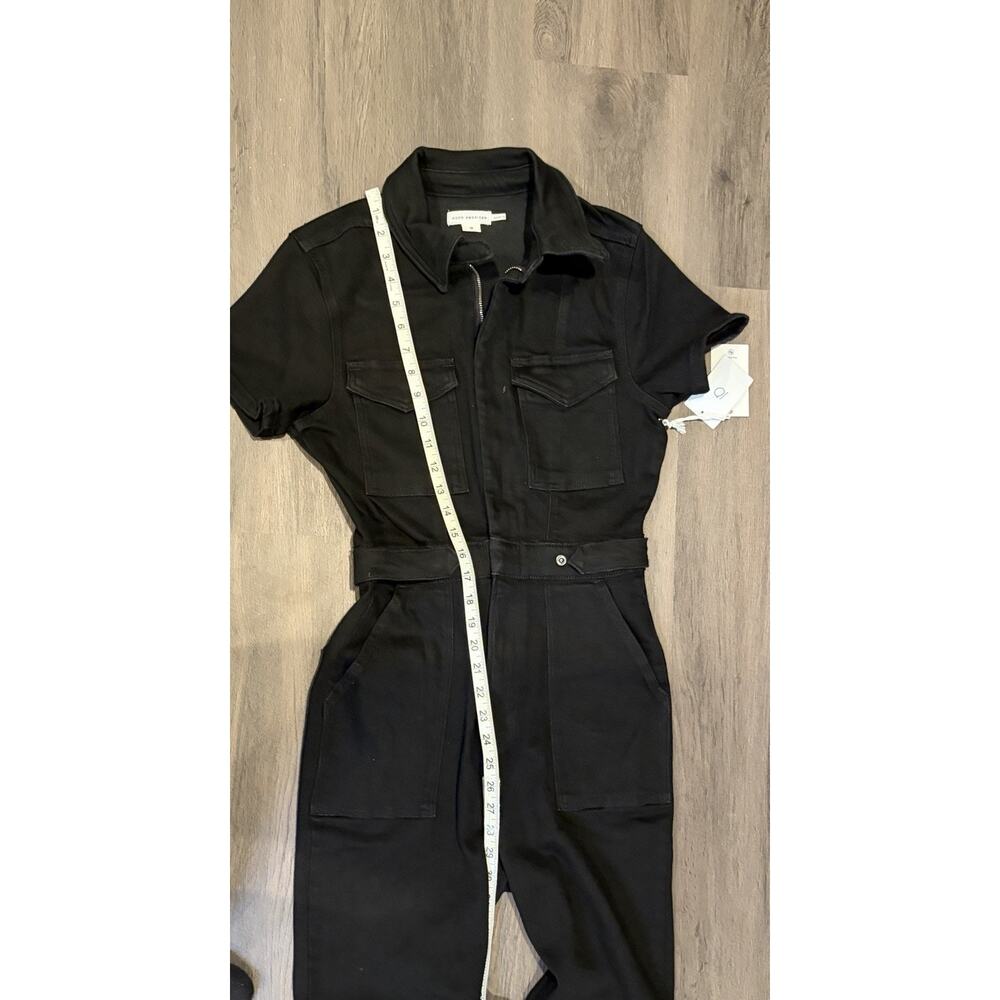 Good American Black Denim Zip-Front Collared Short Sleeve Jumpsuit M - Picture 6 of 10
